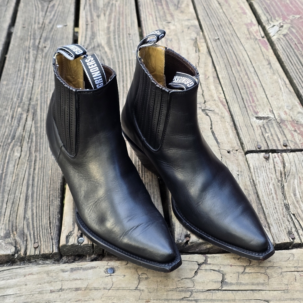 Grinders Black Pointed Toe Cowboy Ankle Boots, Size 44